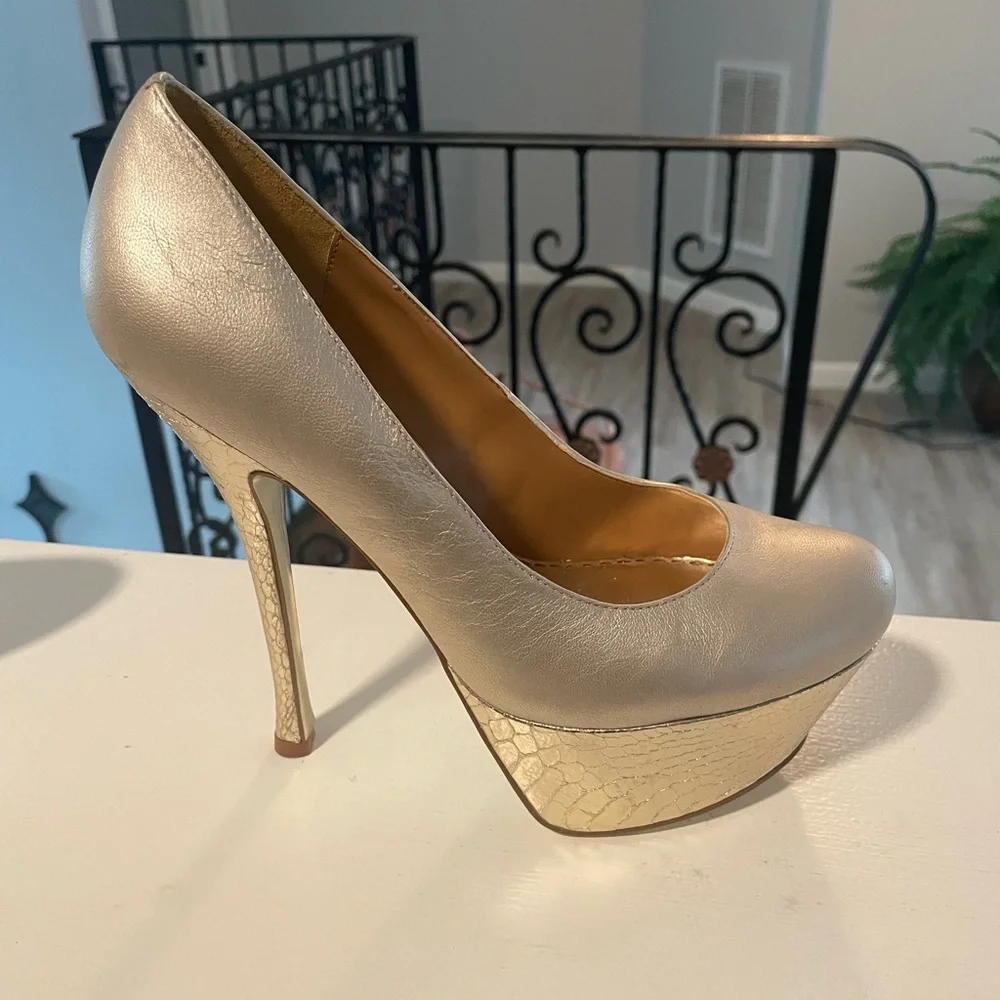 bebe Metallic Gold Platform Pumps - Nadine - Picture 6 of 11